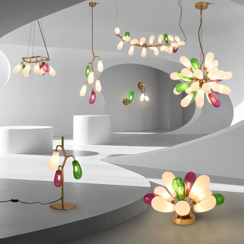 Home Bathroom Lighting Design - Modern Patlıcan Tasarım Renkli Cam Avize