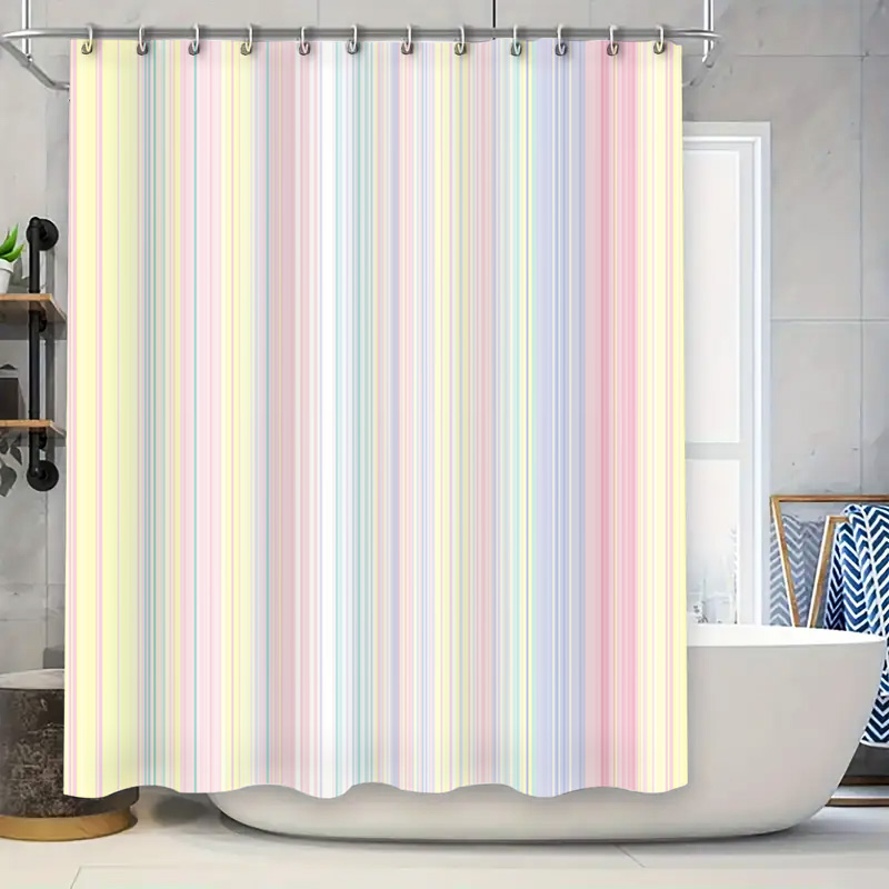 Home Bathroom Colors - Yumuşak Çizgili Duş Perdesi Pastel Renkler