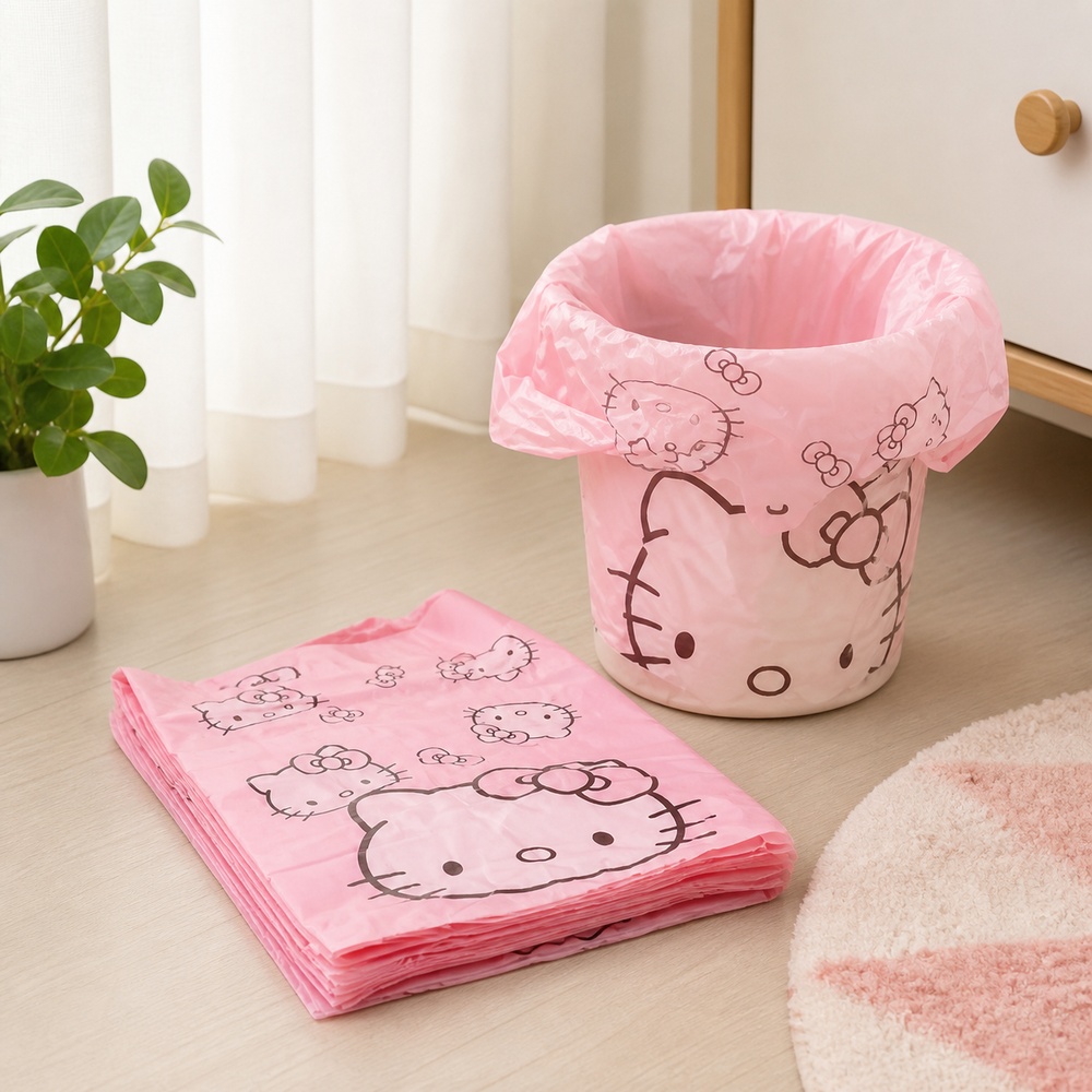 Home Goods Bathroom - Pembe Karikatür Kedi Baskılı Yelek Çöp
