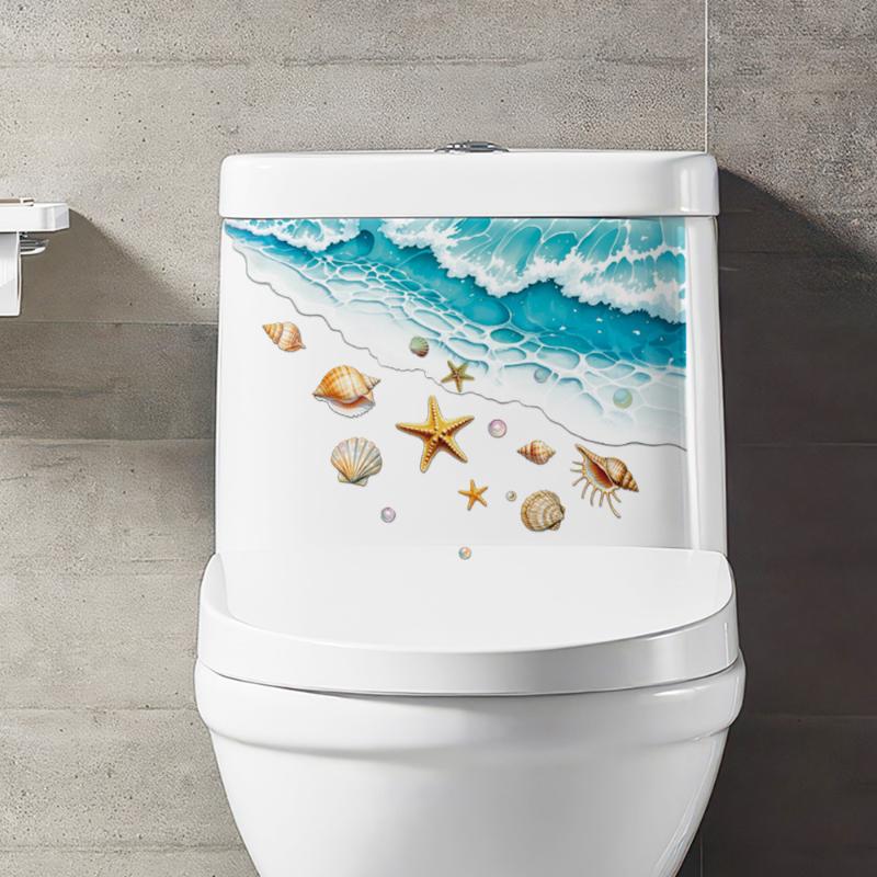Home Bathroom Design - Okyanus temalı tuvalet etiketi su geçirmez