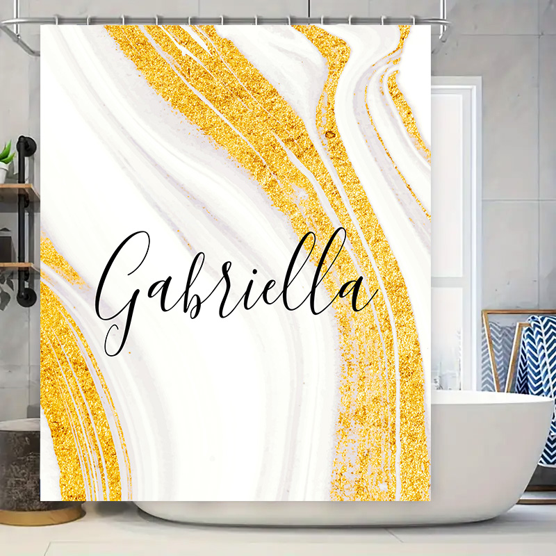 Home Bathroom Name - Altın Mermer Duş Perdesi Kişiselleştirilmiş Adı