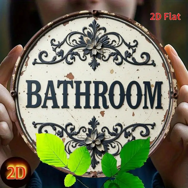 Home Bathroom Name - 2D Düz, 1 adet Vintage Yuvarlak