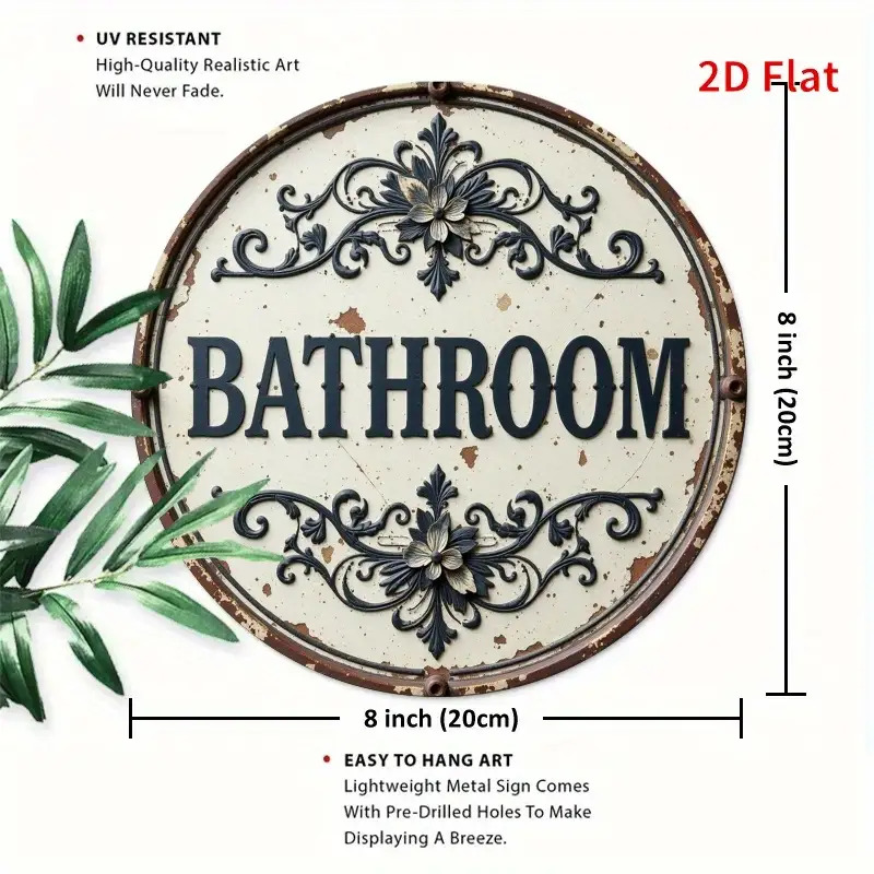2D Düz, 1 adet Vintage Yuvarla - Home Bathroom Name incelemesi ve fiyatı